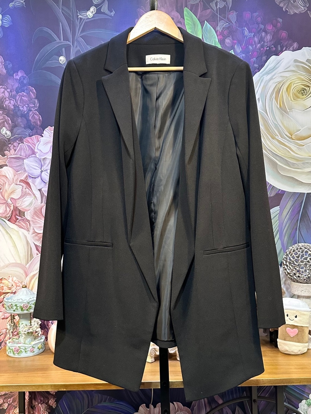 Calvin Klein NWOT Longline Open Front Blazer Tailored Office Siren Minimalist